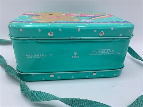 1987 sanrio heart metal box|Vintage 1987 RARE Sanrio Heart Geometric Box Metal Tin.